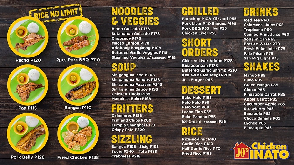 Jo's Chicken Menu