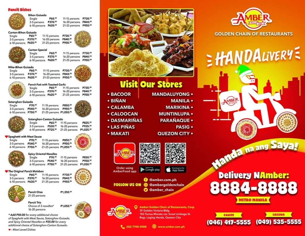 Amber Philippines Menu