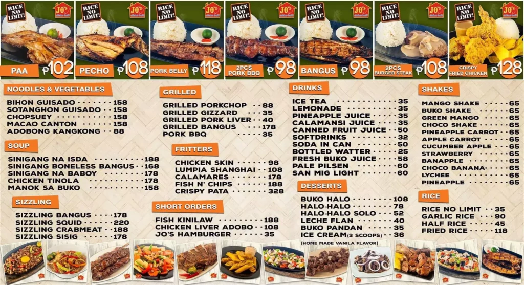 Jo's Chicken Inato Menu