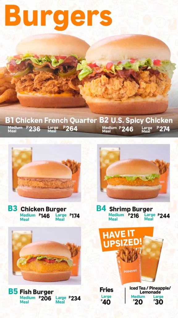 Popeyes Burgers Menu