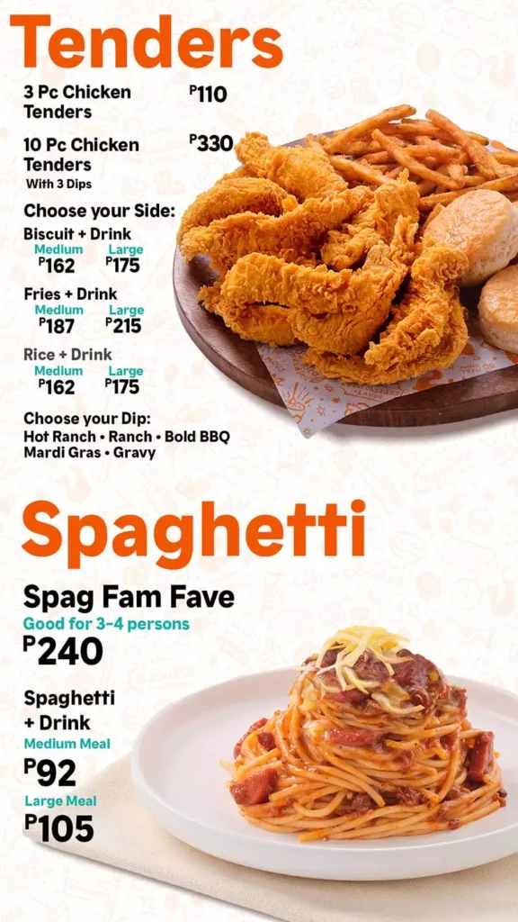 Popeyes Chicken Tenders & Spaghetti Menu