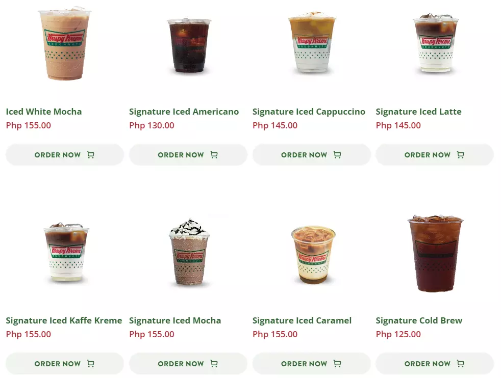 Menu Krispy Kreme Iced Beverages