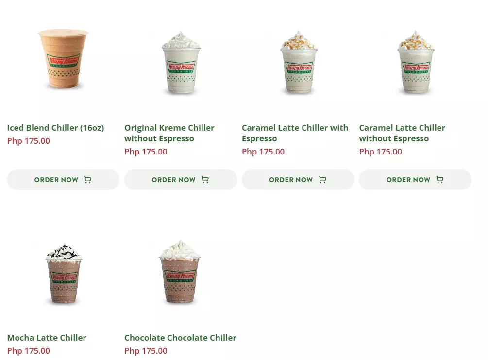 Krispy Kreme Chillers Menu