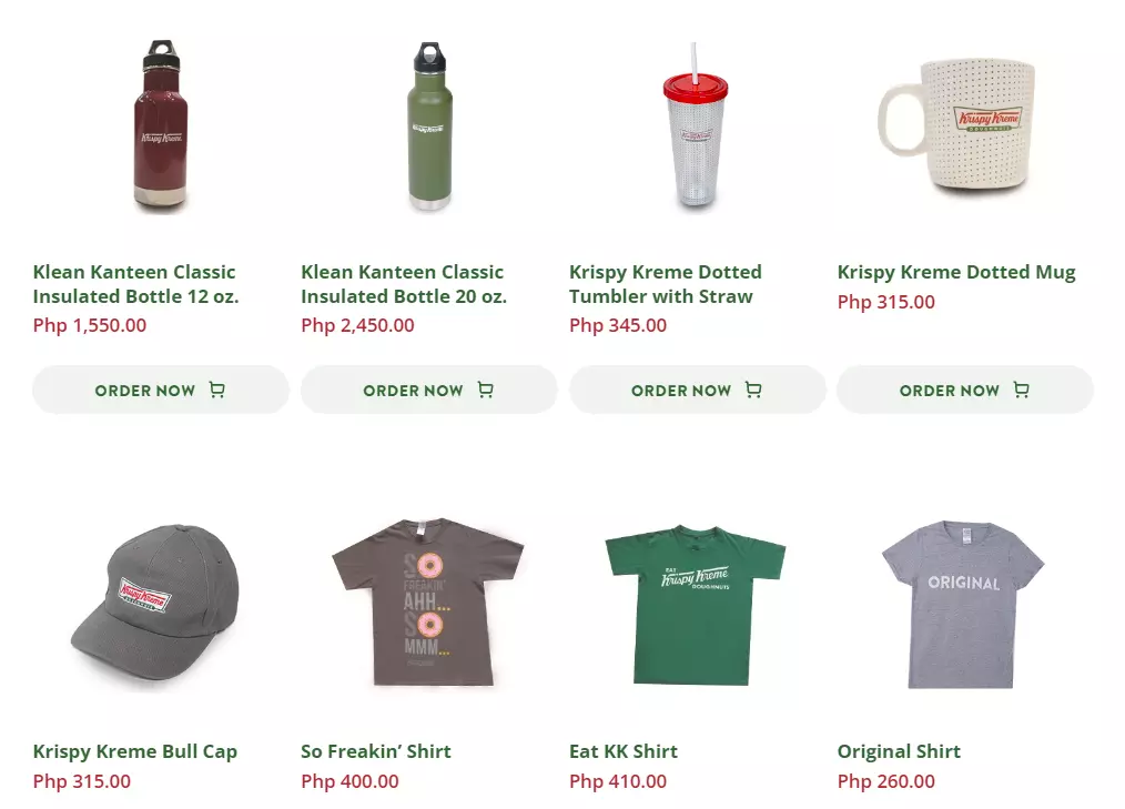 Krispy Kreme Merchandise Menu