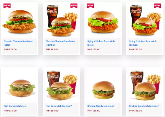 Wendy's Philippines Sandwiches Menu