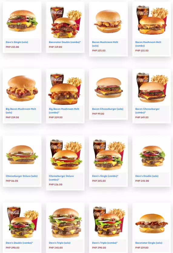 Wendy's Burger Menu