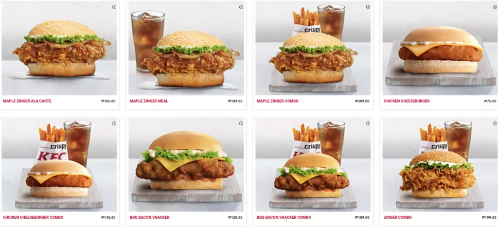 KFC Sandwiches Menu