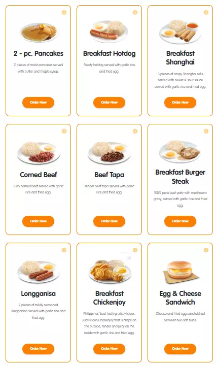 Jollibee Breakfast menu