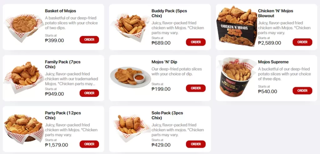 Shakey's Chicken N Mojos Menu Prices