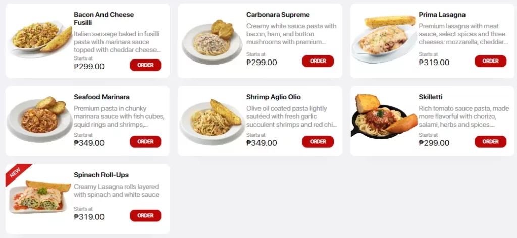 Shakey's Menu Pasta Prices