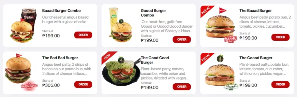 Shakey's Burger Menu