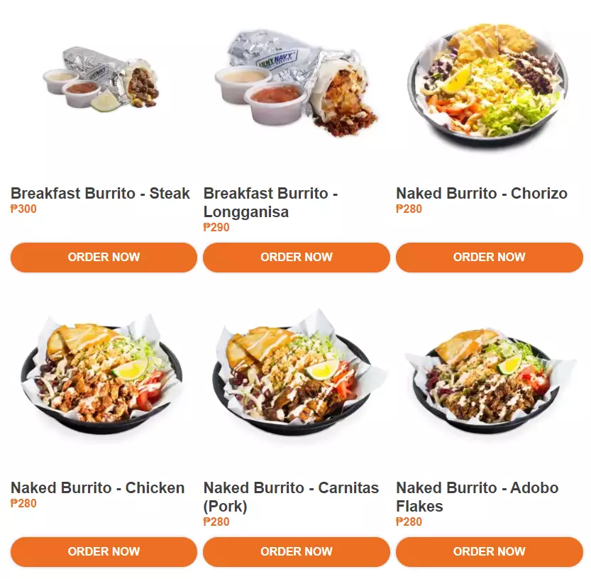 Army Navy Burrito Menu