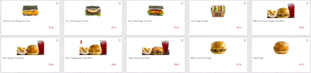 Tokyo Tokyo Burgers Menu