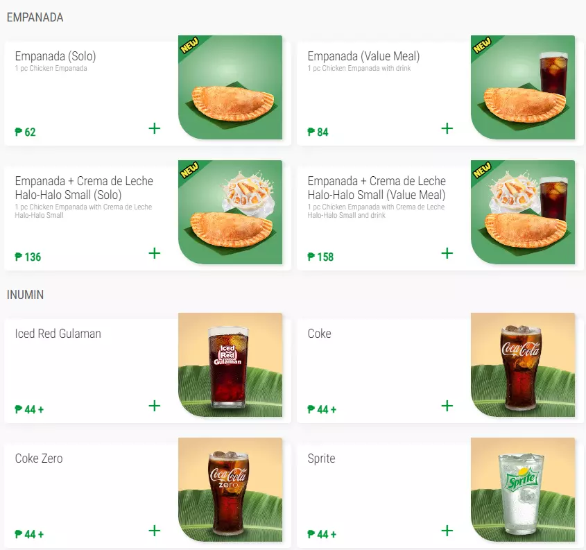 Mang Inasal Empanda & Inumin Menu