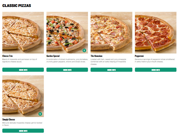 papa johns classic pizza menu