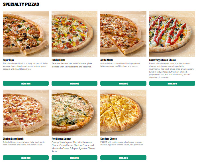 Papa John's Specialty Pizza menu