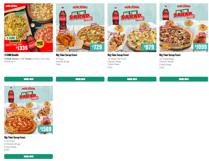 Papa John's Promos menu 