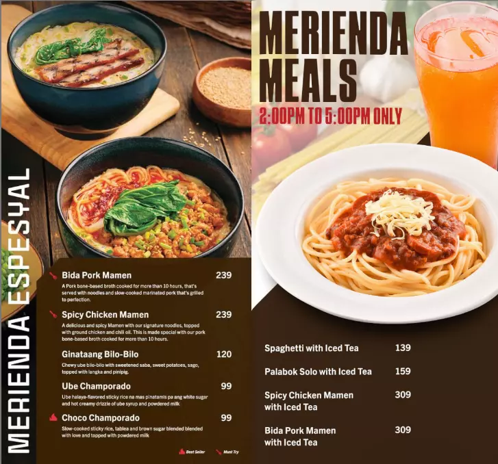 Kuya J Merienda Espesyal Menu