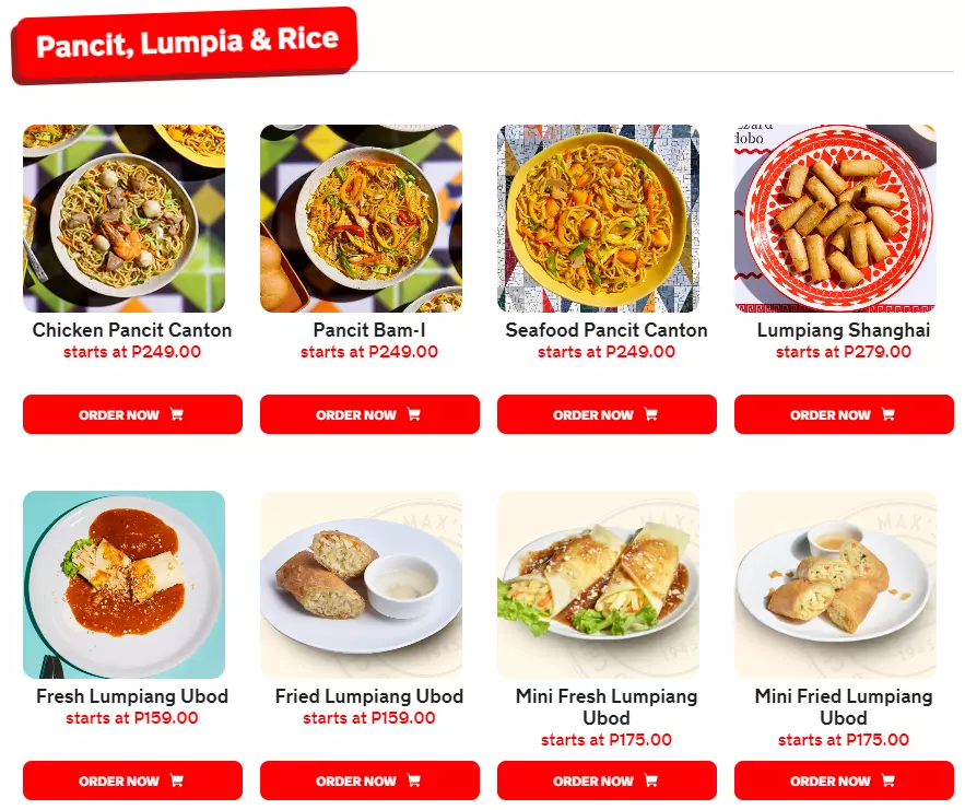 max's pancit, lumpia & Rice Menu