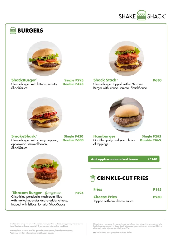 shake shack burgers menu