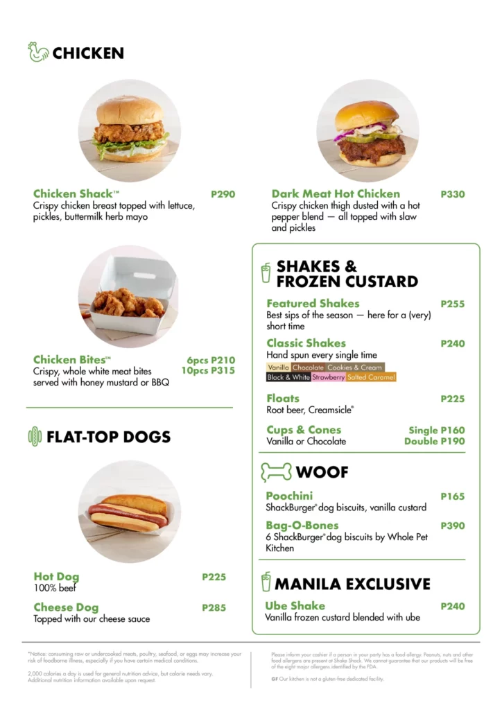 Shake Shack Chicken Menu