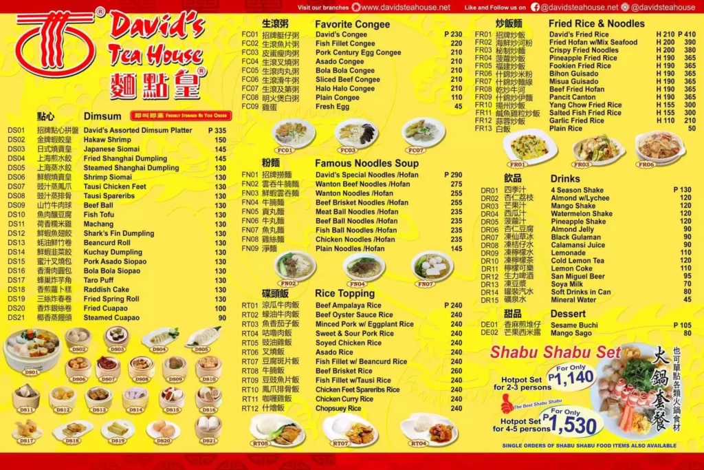 David's Tea House Menu