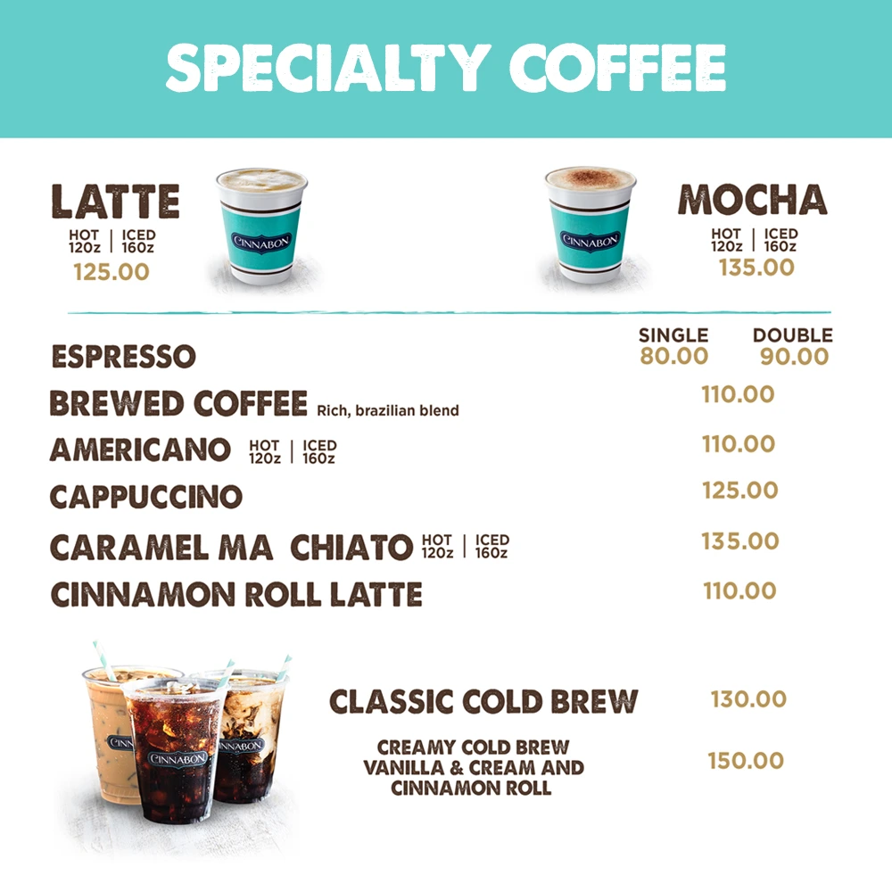 Cinnabon Specialty Coffee Menu