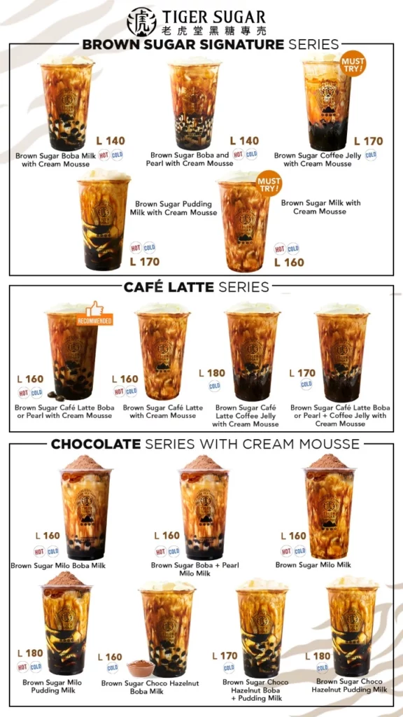 Tiger Sugar Menu