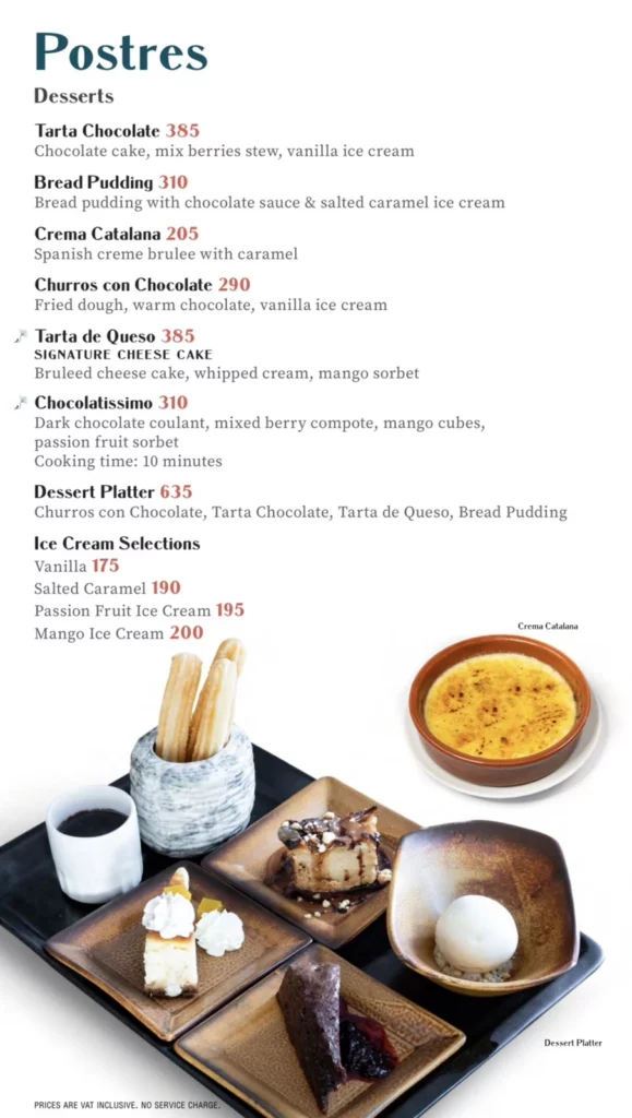 menu las flores postres prices