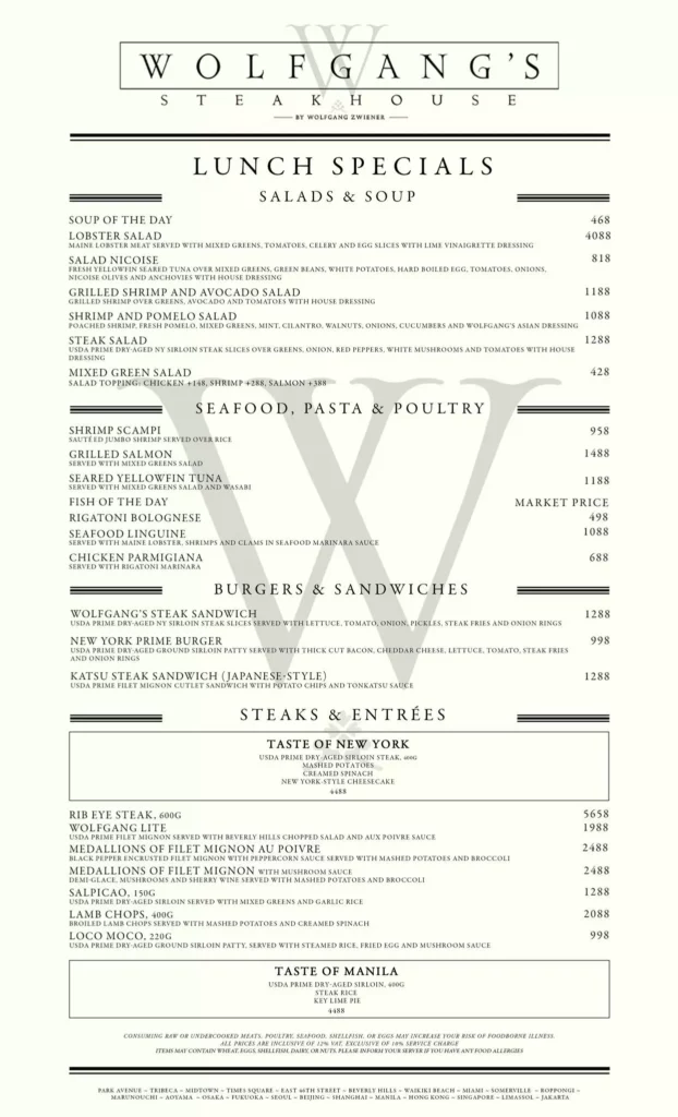 Wolfgang Steakhouse Menu