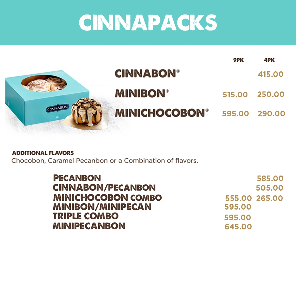 Cinnabon Cinnapacks menu