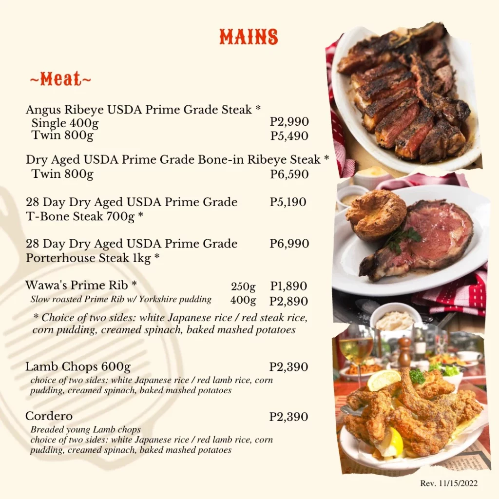 Mamou mains meat menu