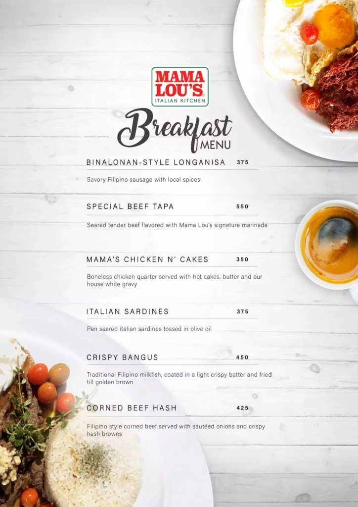 Mama Lou's Breakfast Menu