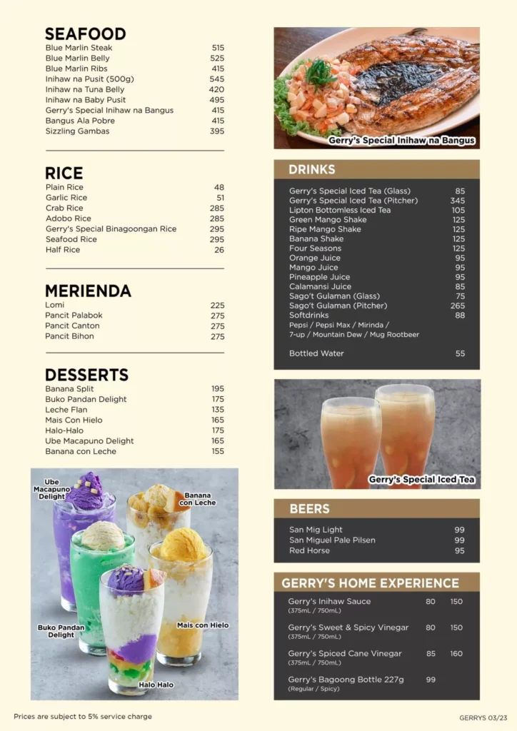 Gerry's Restaurant & Bar Menu