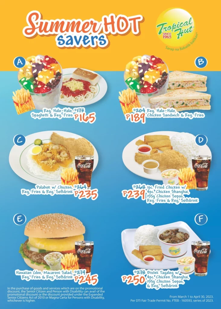 Tropical Hut Menu Sumer Savers