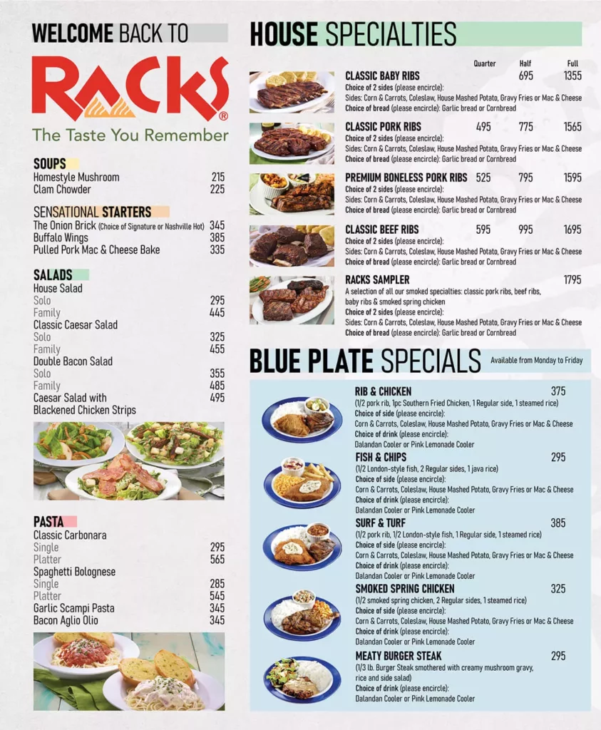 racks menu