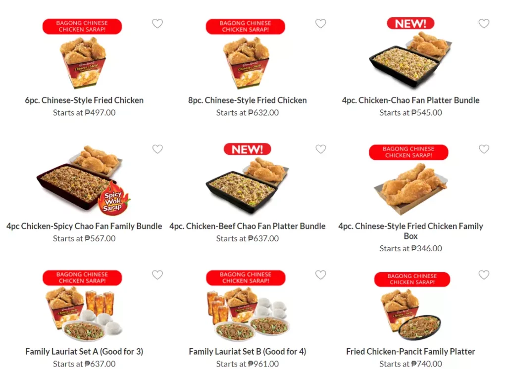 Chowking Menu Chinese Style Fried Chicken