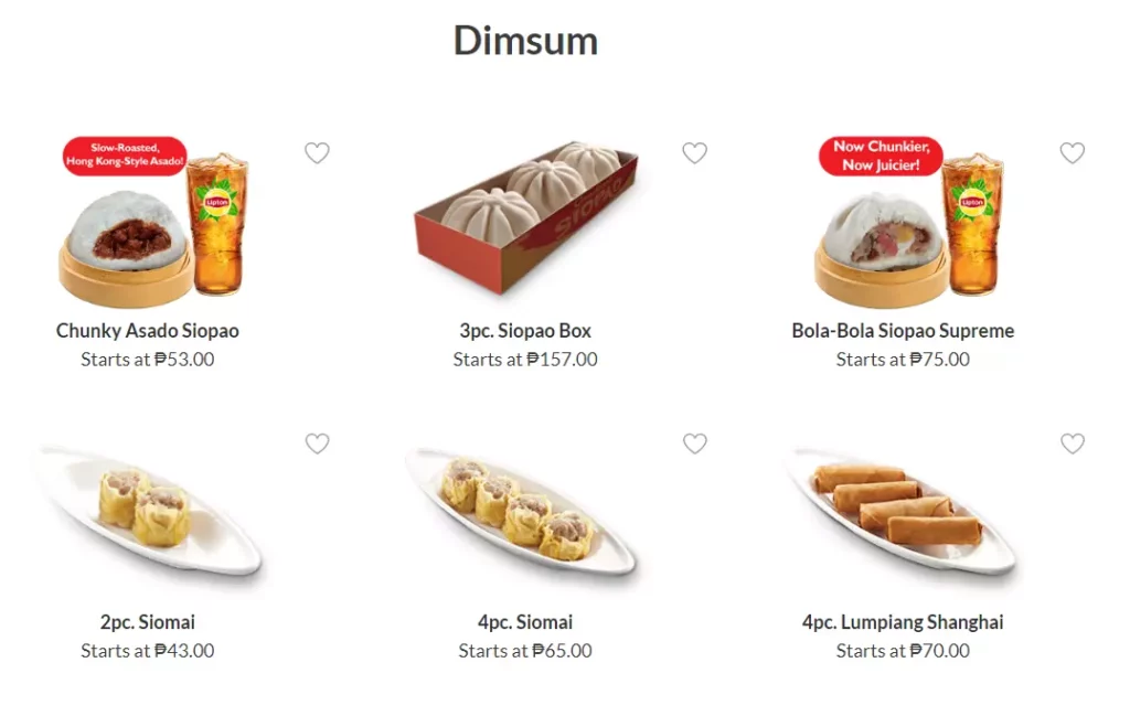 Chowking Dimsum Menu