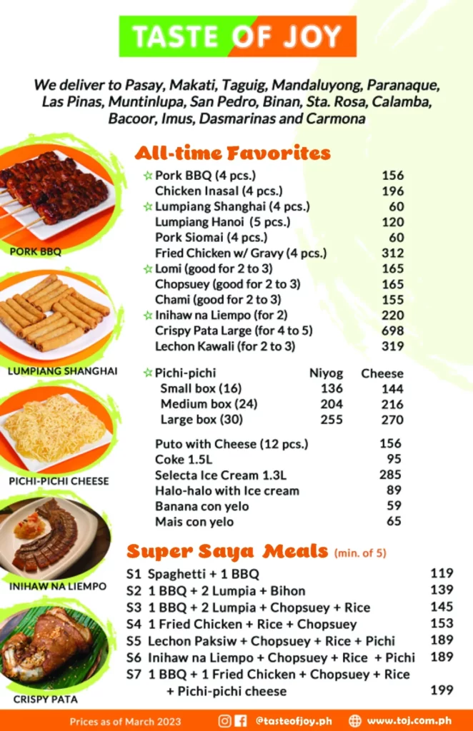 Taste of Joy Menu