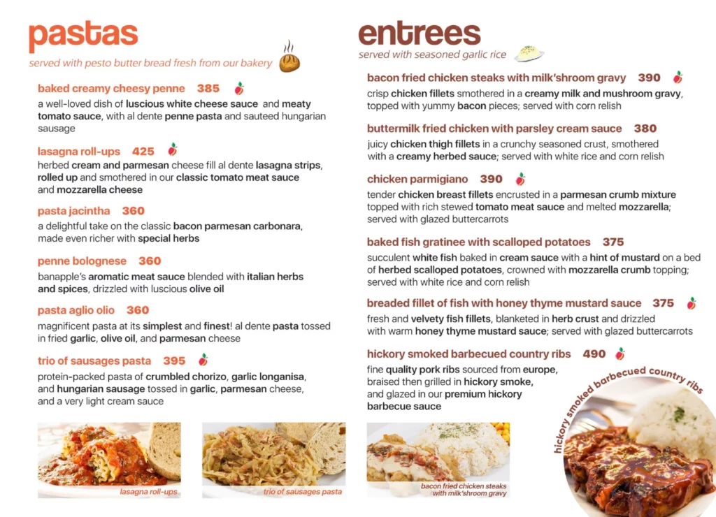 banapple Pasta & Enterees menu