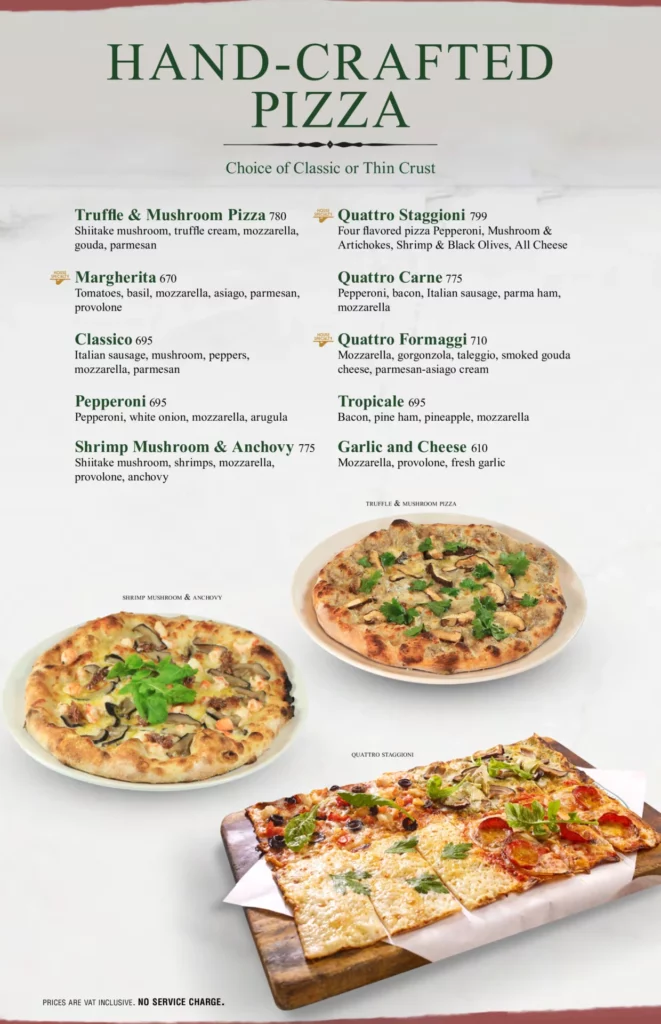 Italiannis hand crafted pizza prices