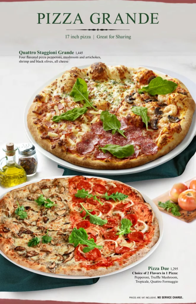 Italiannis pizza grande menu