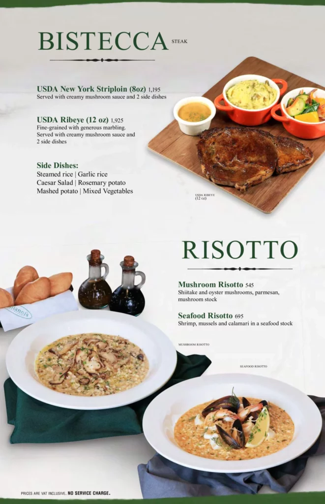 Italiannis menu bistecca