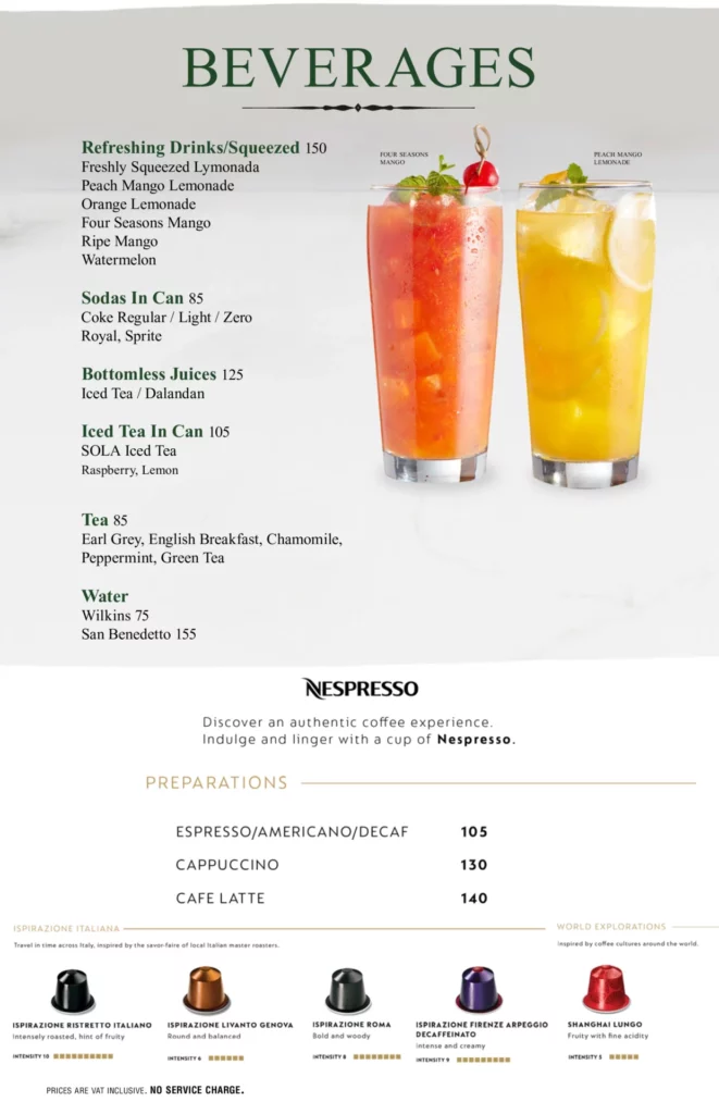 Italiannis beverages menu with price