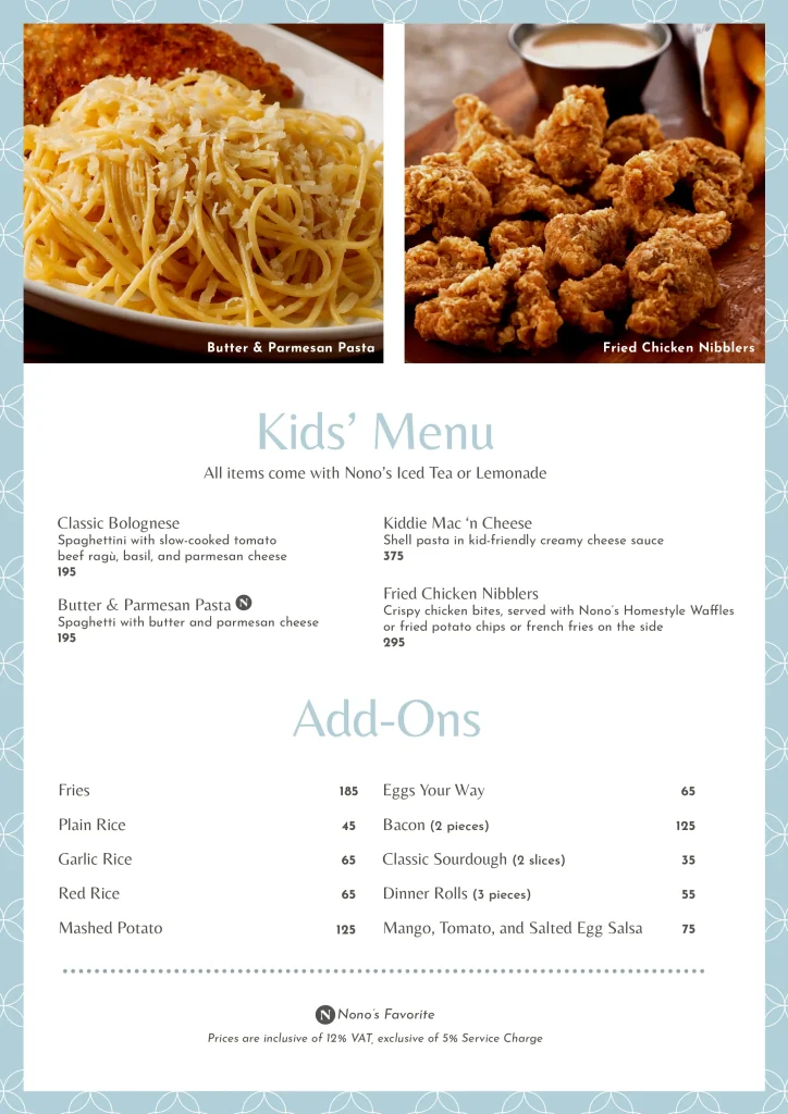 Nono's Kids Menu Prices