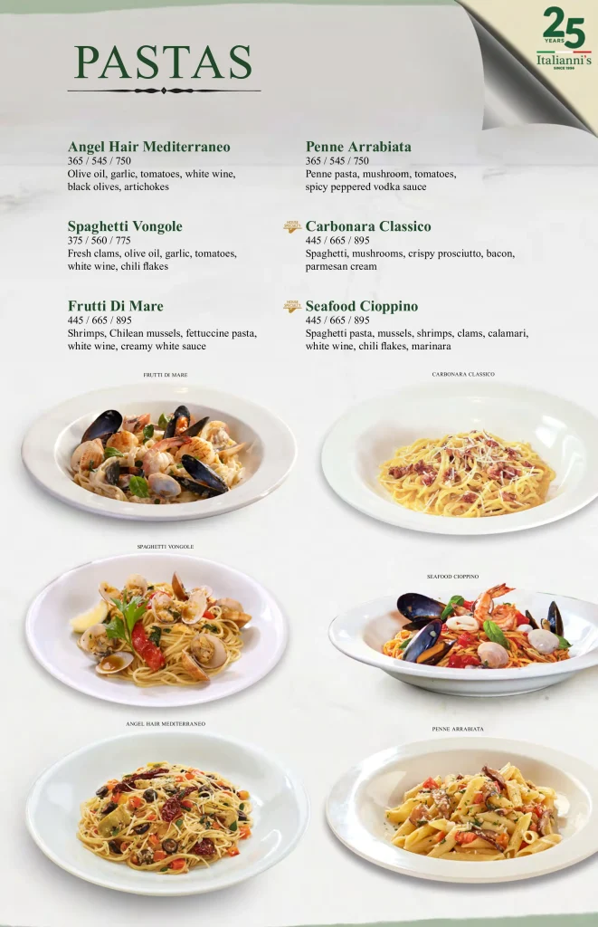 Italianni's Pastas Prices