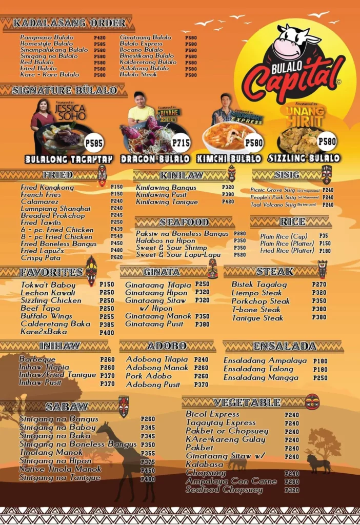 Bulalo Capital Menu