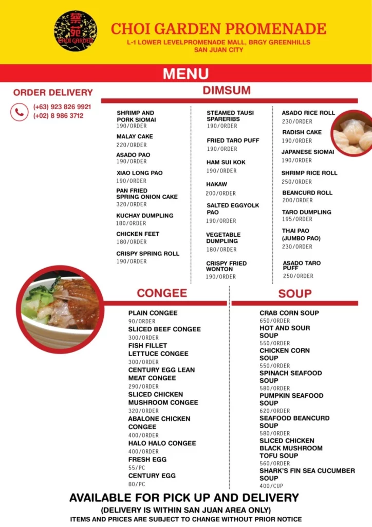 Dim SUm Menu Choi Garden