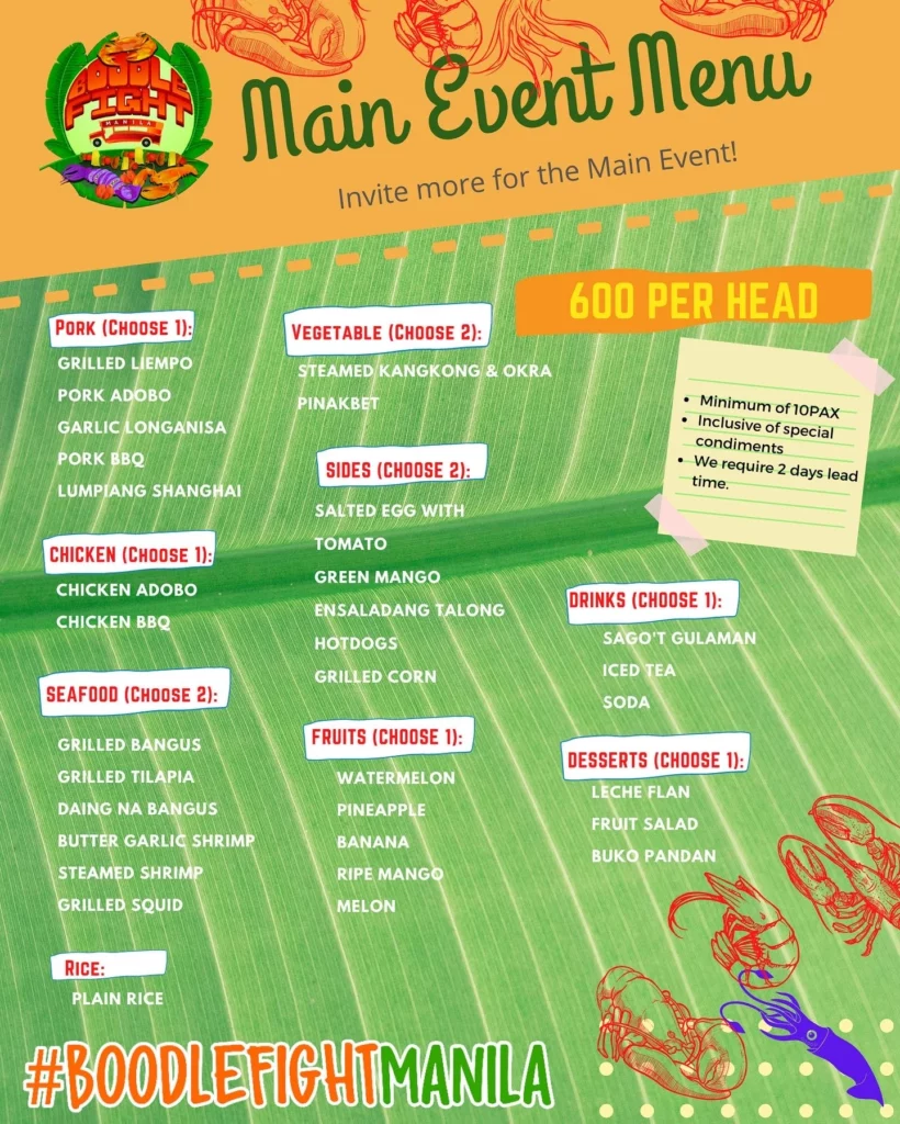 boodle fight main event menu