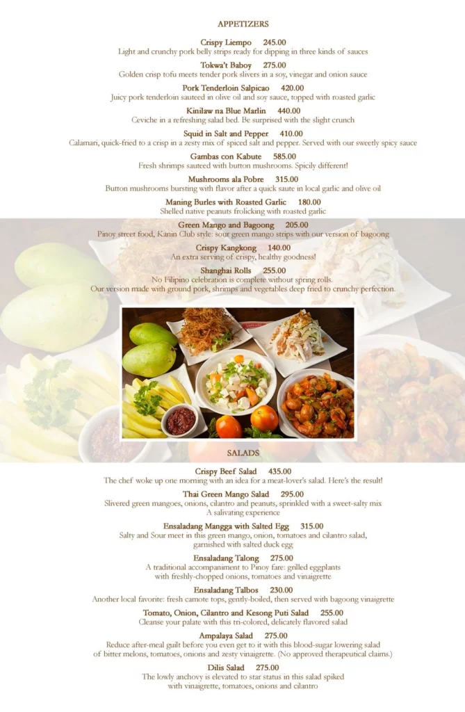 Kanin Club Appetizers Menu